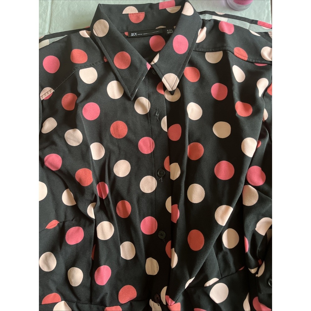 New York & Company Long Sleeve Dot Blouse Dress Pink Size XXL